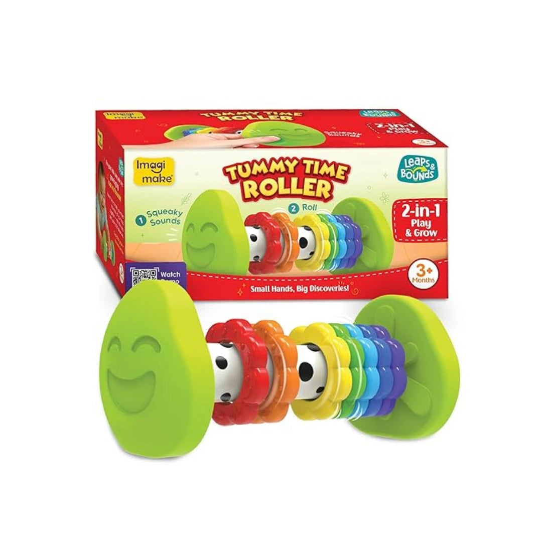 Tummy time roller toy with rings