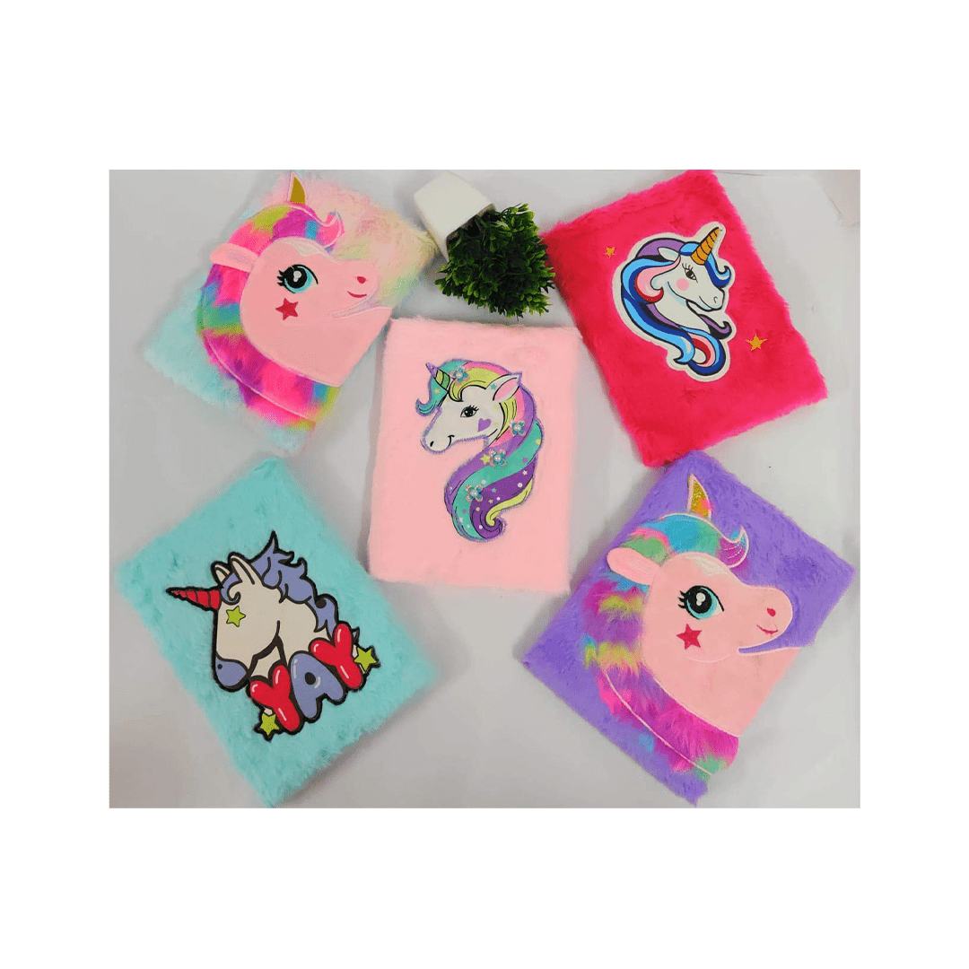 Baan Toys Books Baan Toys  Beautiful Pink Regular Size Unicorn Fur Diary and Designer Unicorn Notebook (3 Years+)