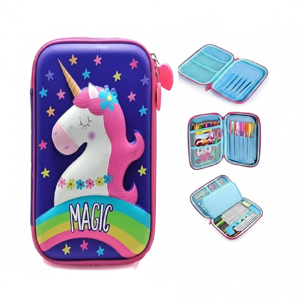 Unicorn 3D Embossed EVA Pencil Box Large Capacity School Organizer 