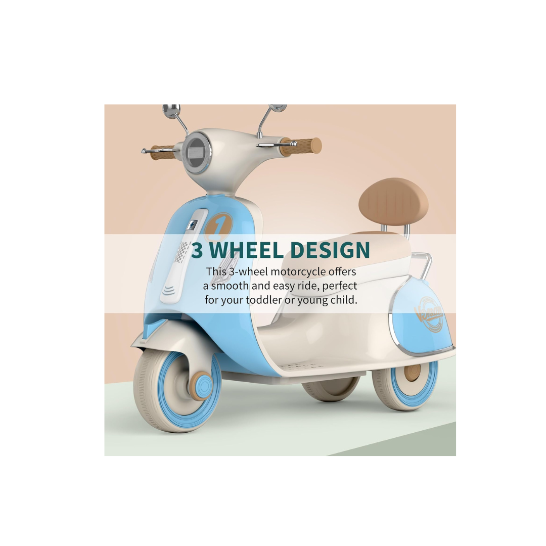 Ideal Battery Operated Vintage Scooter for Girls and Boys with Music Wide Seat, Safe Bike for Kid, Ages 2-6 Years, Stylish & Fun Design