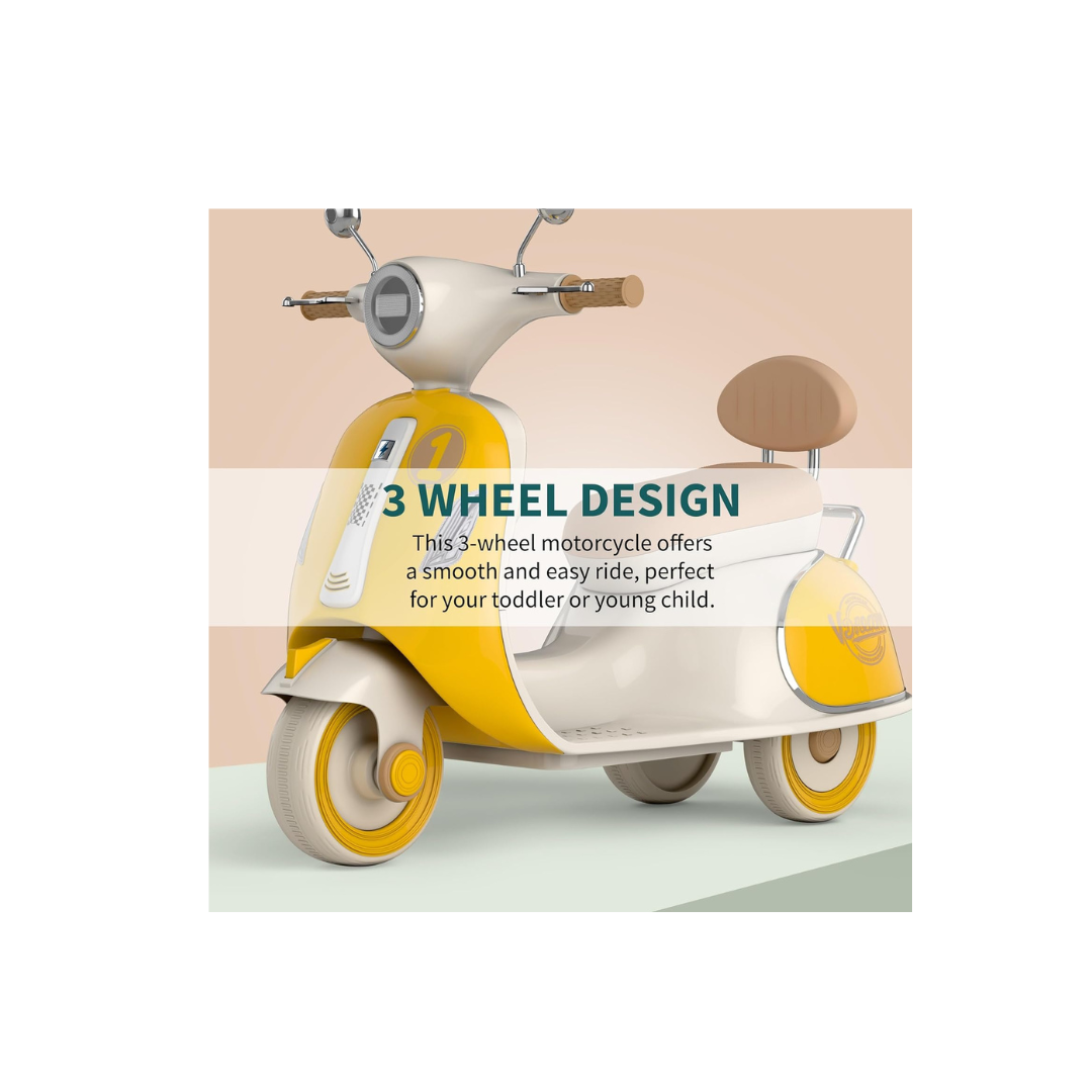 Ideal Battery Operated Vintage Scooter for Girls and Boys with Music Wide Seat, Safe Bike for Kid, Ages 2-6 Years, Stylish & Fun Design