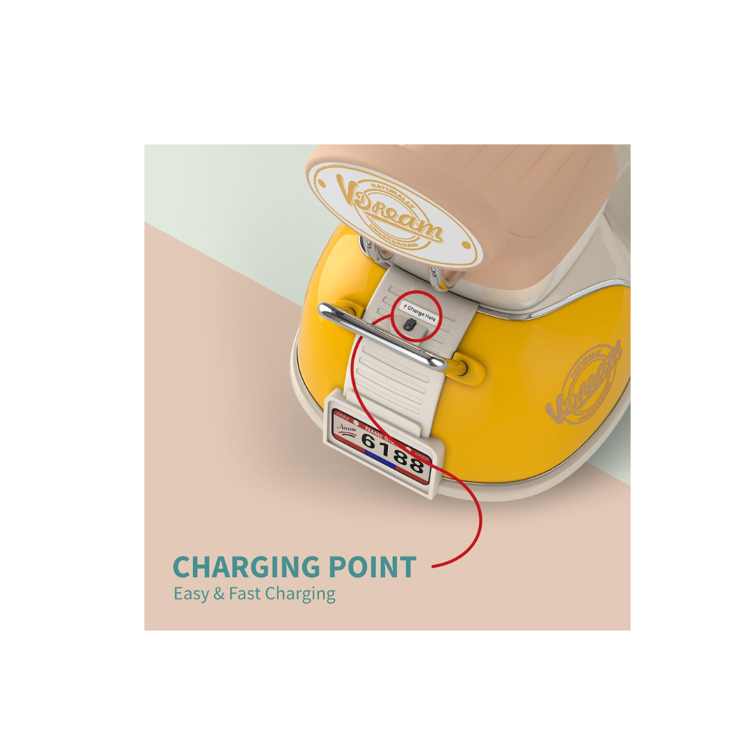 Ideal Battery Operated Vintage Scooter for Girls and Boys with Music Wide Seat, Safe Bike for Kid, Ages 2-6 Years, Stylish & Fun Design