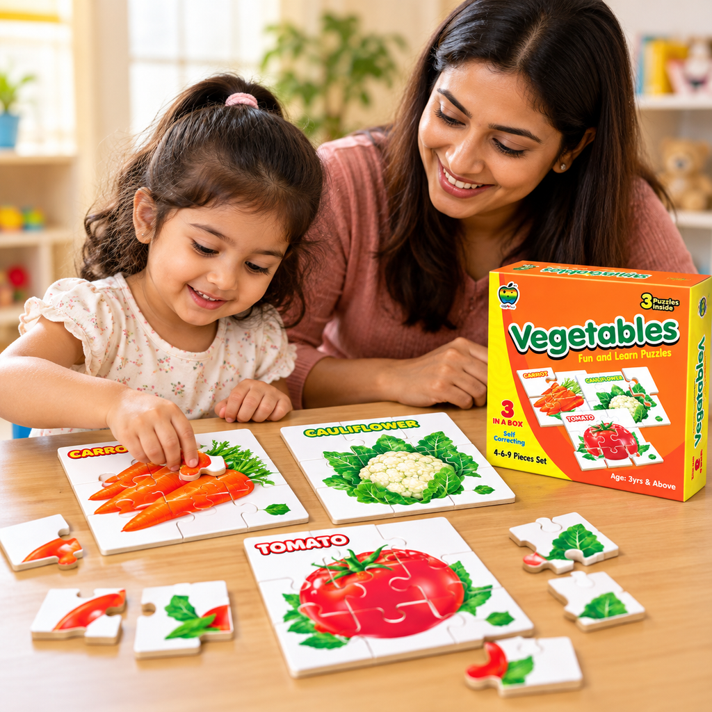 Vegetables Fun and Learn Puzzles Educational, Brain Development Puzzle Set For Kids (3 Years+)