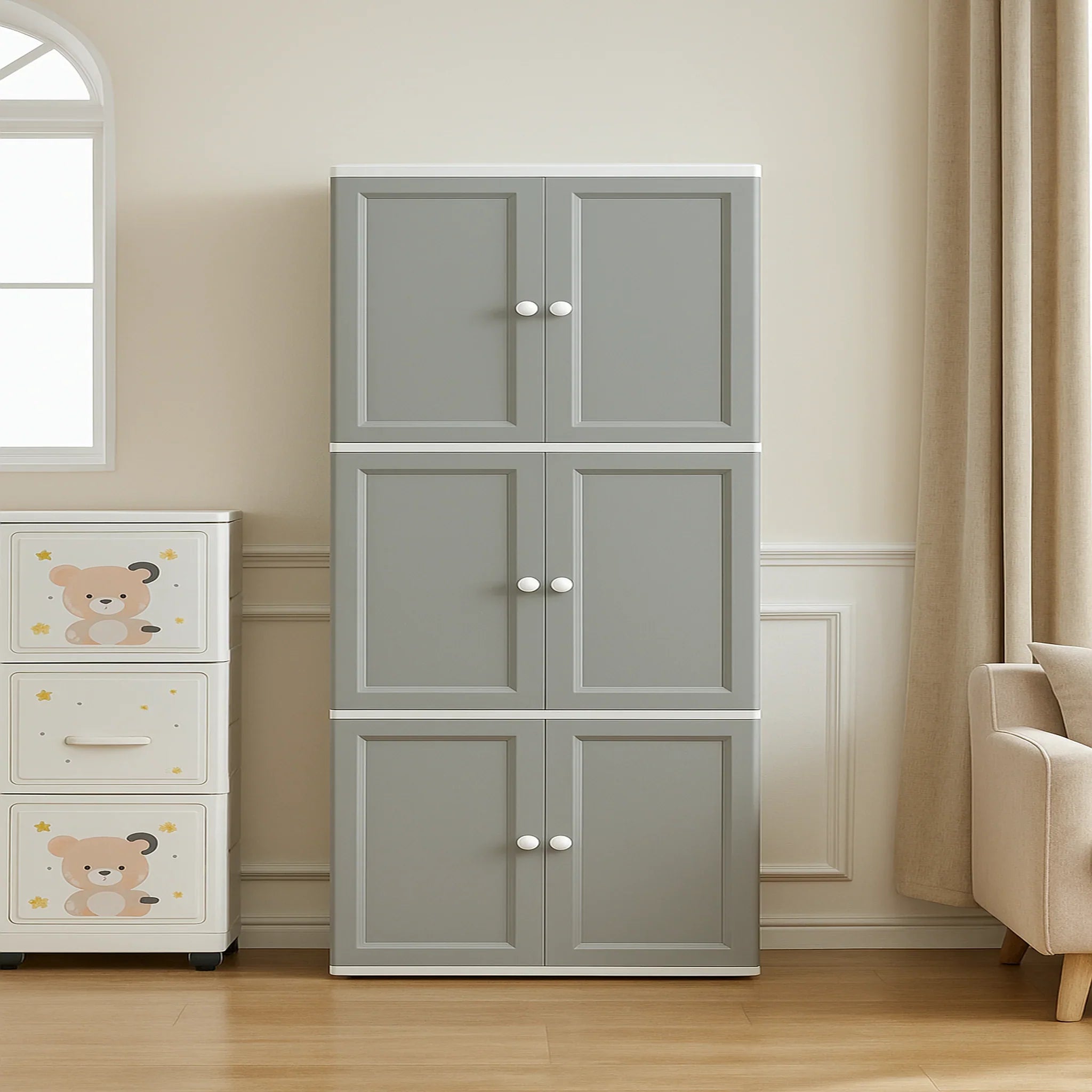 Multipurpose Storage Cabinet with Doors and Shelves for Bedroom