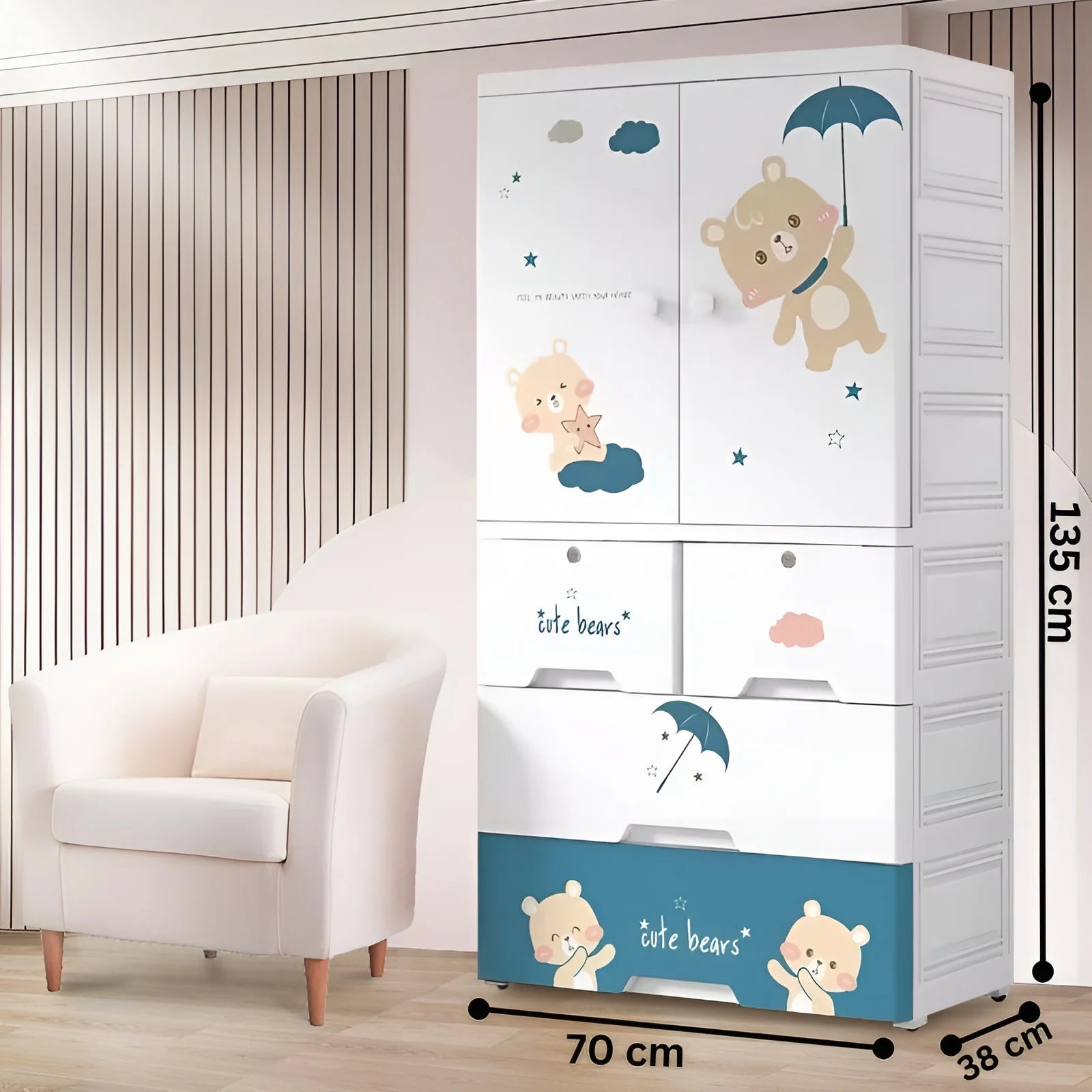 Multi-Storage Kids Clothing Wardrobe with Shelves & Drawers