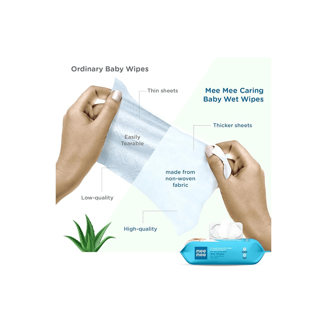 Mee Mee Baby Care Mee Mee Caring Baby Wet Wipes With Aloe Vera Extracts with Lid 72 pcs | Parabens Free ( 1 Month+ )