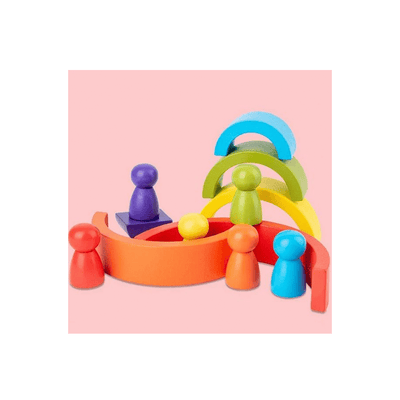 Extrokids Toys Extrokids Wooden 6pc Rainbow Stacking Blocks With 6 Pcs Doll Small Fun Building Nesting Toys For Kids (3 Years+)