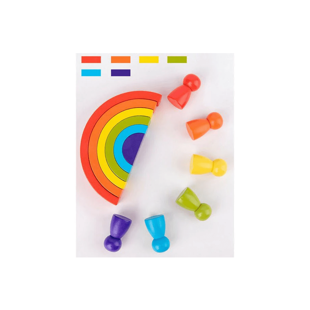 Extrokids Toys Extrokids Wooden 6pc Rainbow Stacking Blocks With 6 Pcs Doll Small Fun Building Nesting Toys For Kids (3 Years+)