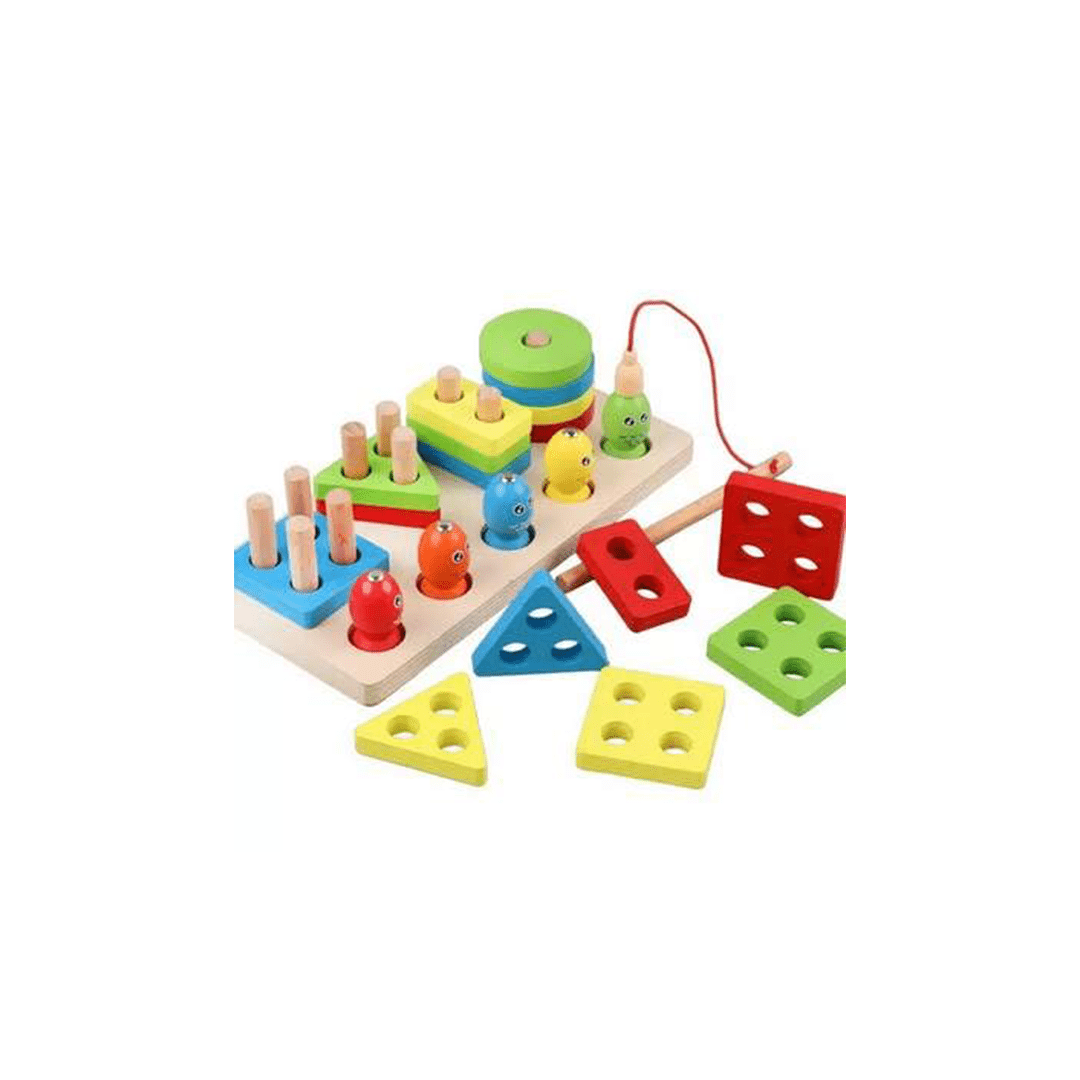 Extrokids Toys Extrokids Wooden Four column Shape Sorter Pus Fishing Game - 2 In 1 Purpose ( 3-4 Years)