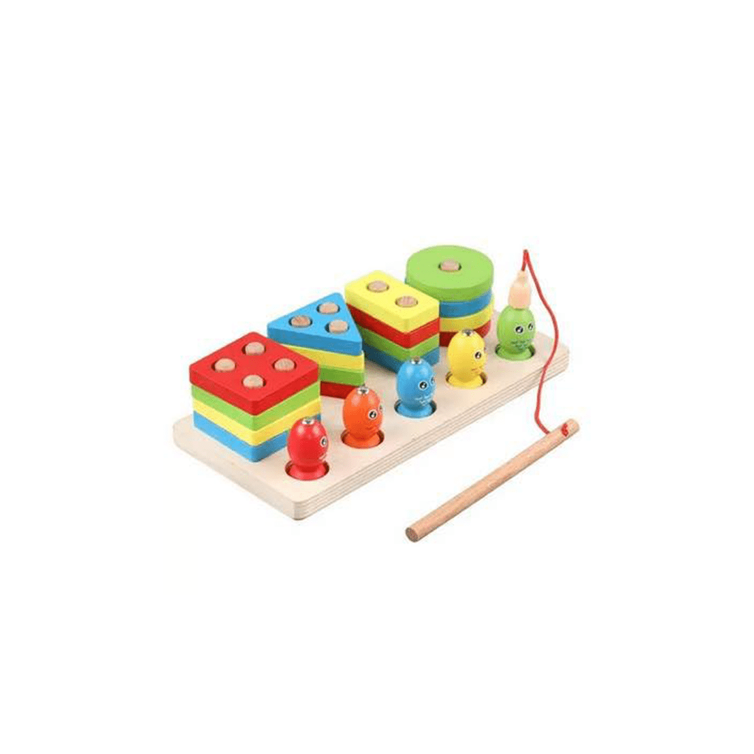 Extrokids Toys Extrokids Wooden Four column Shape Sorter Pus Fishing Game - 2 In 1 Purpose ( 3-4 Years)