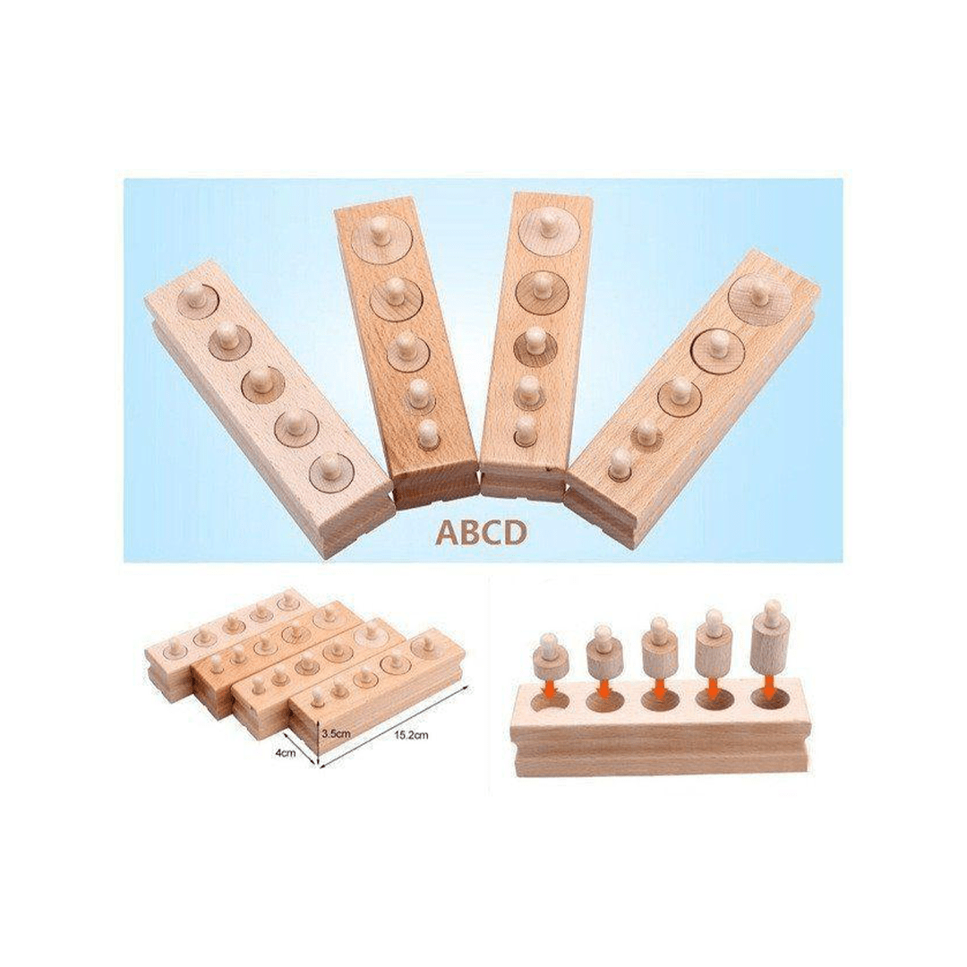 Extrokids Toys Extrokids Wooden Montessori Sensorial Material Family Set Mini Knobbed Cylinder Blocks (2 Years+)