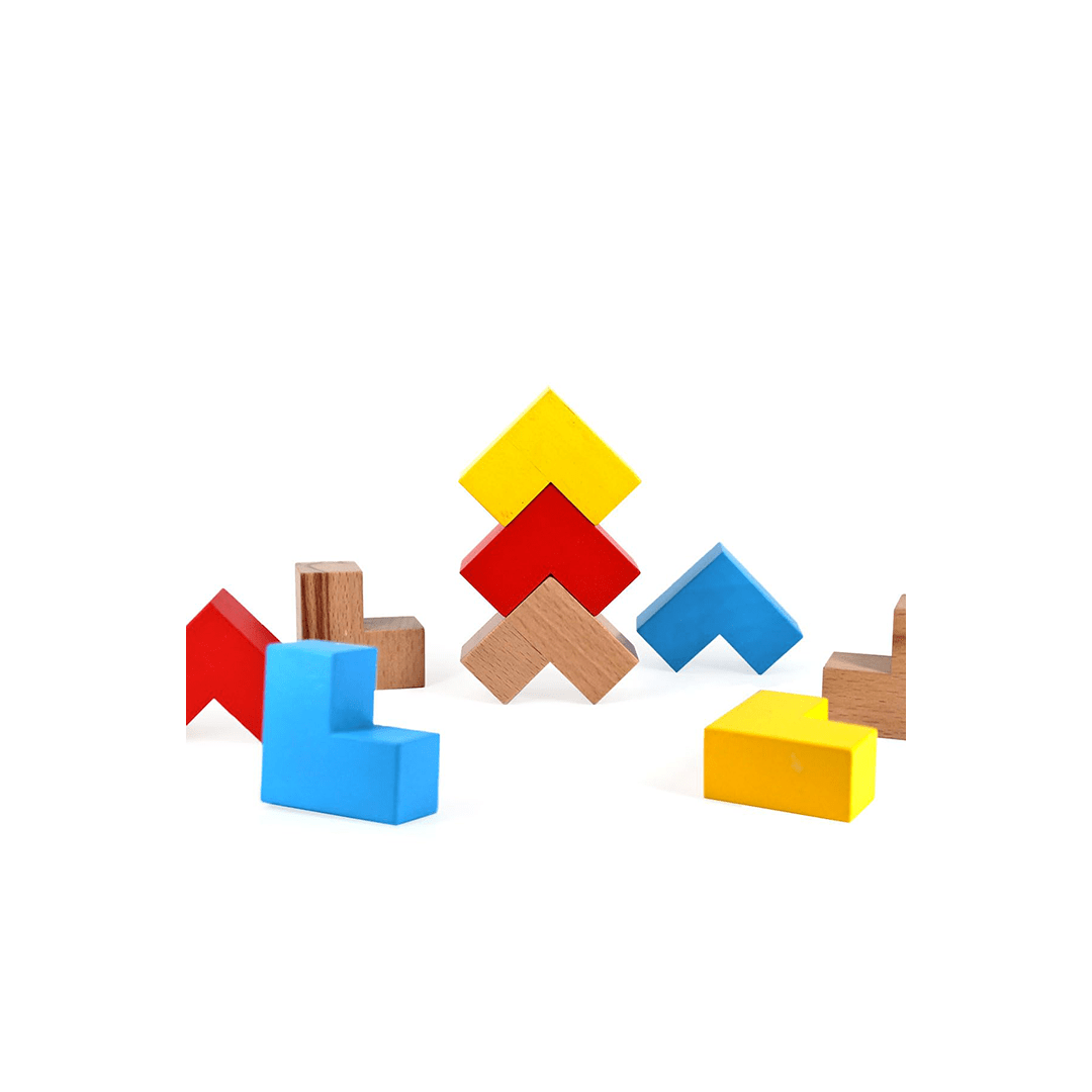 Shumee Toys Shumee Colorful Wooden Puzzle Cube featuring 9 L-Shaped Blocks (4 Years+)