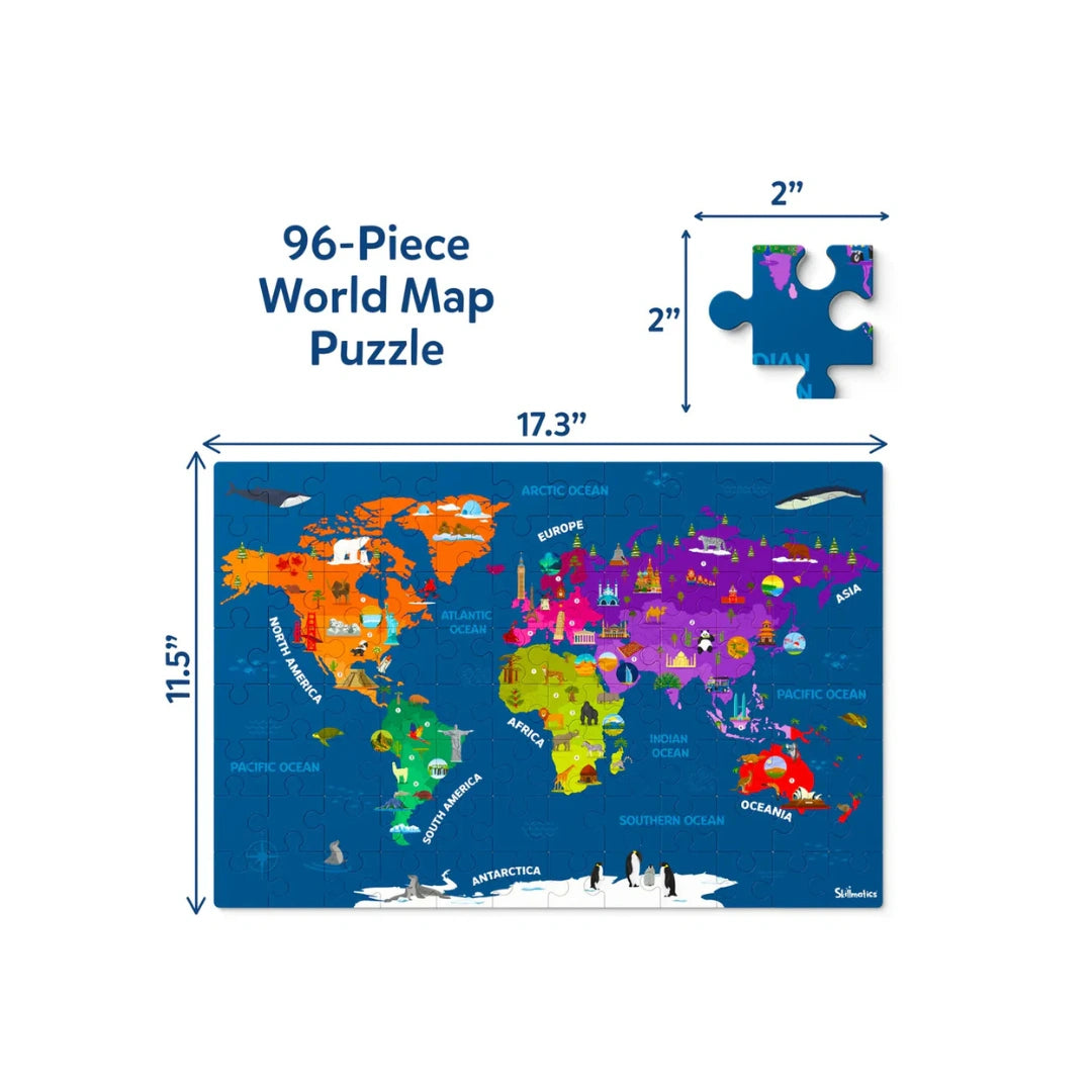 World Map Puzzle ,96 Piece Floor Puzzle with 100 Country Cards ,Educational Geography Game for Kids ( 6+)