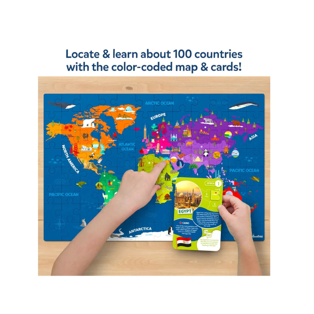 World Map Puzzle ,96 Piece Floor Puzzle with 100 Country Cards ,Educational Geography Game for Kids ( 6+)