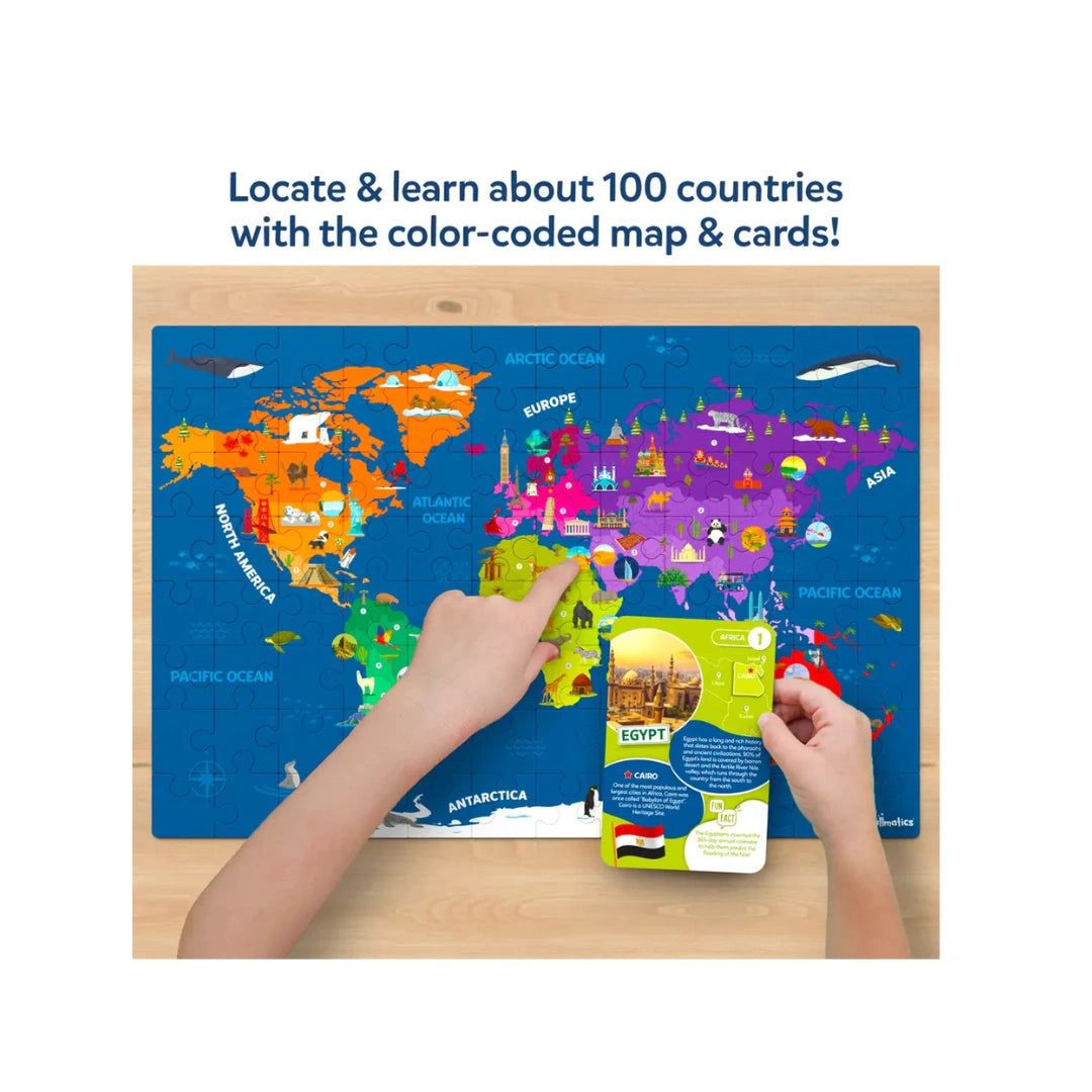 World Map Puzzle ,96 Piece Floor Puzzle with 100 Country Cards ,Educational Geography Game for Kids ( 6+)