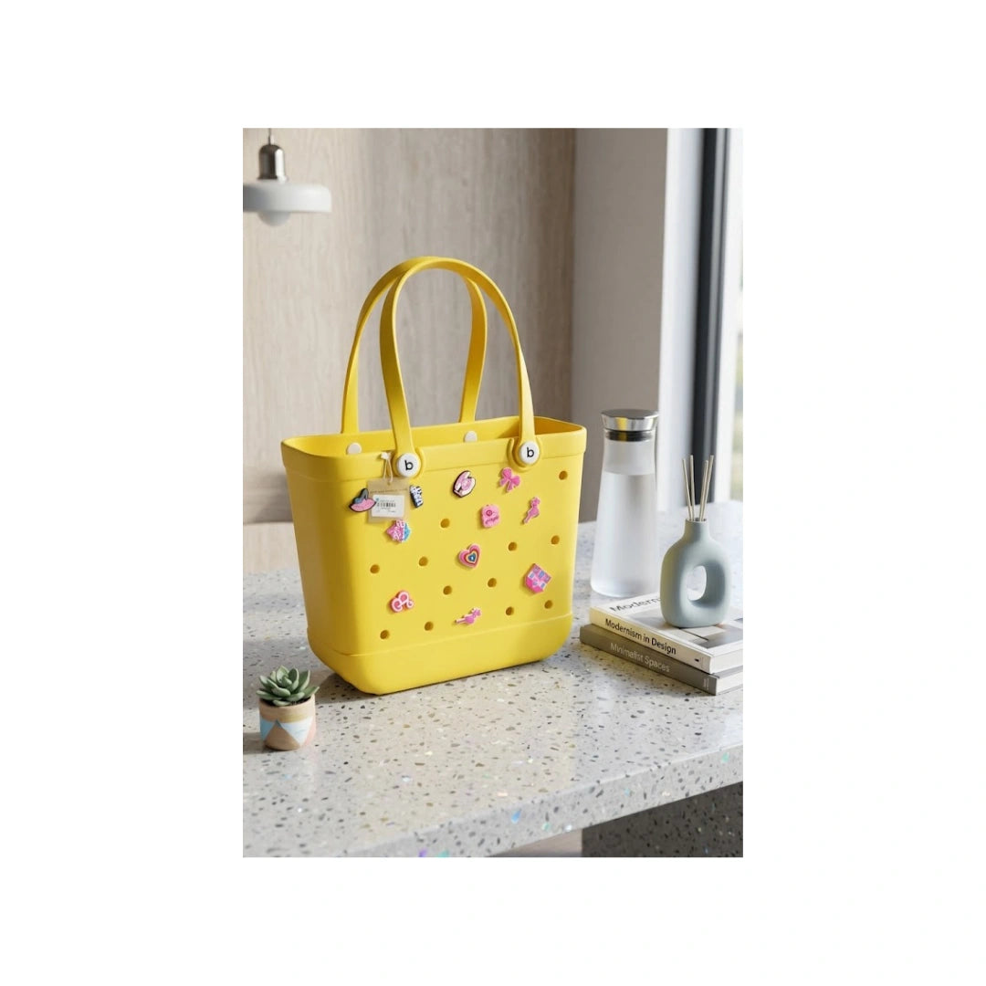 Stylish Waterproof Tote Bag with Decorative Charms