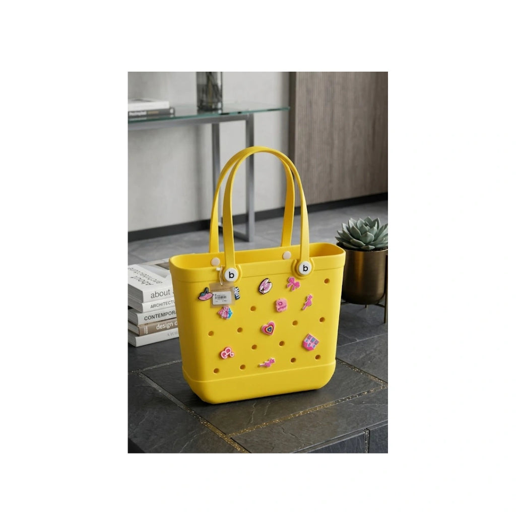 Stylish Waterproof Tote Bag with Decorative Charms