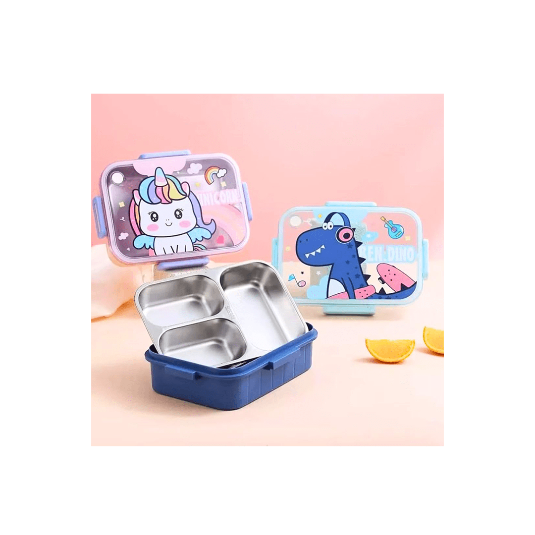 Burani Toys Other Gears Burani Toys Cute Insulated Lunch Box (900 ML) +Spoon & Chopstick, Stainless Steel, 4 Compartments For Kids