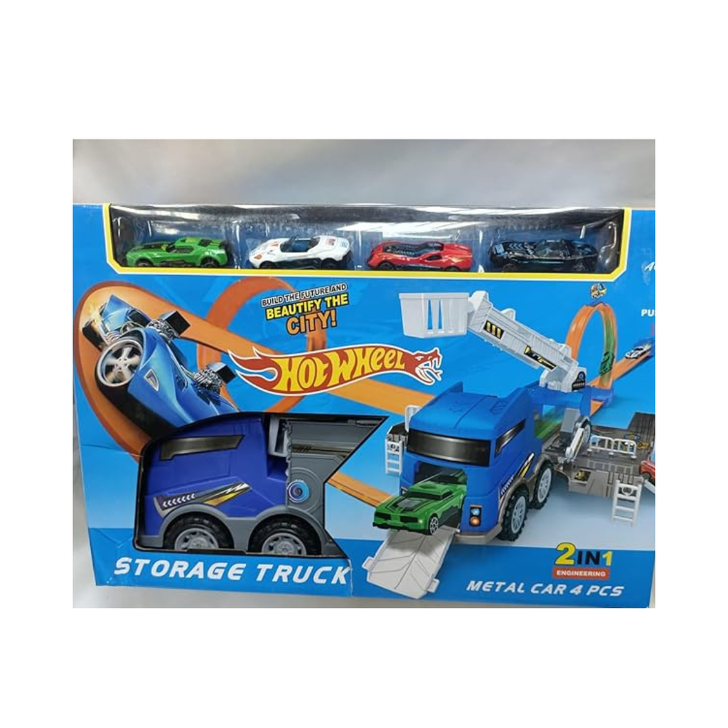 Jugnu Toys Storage Truck with 4 Metal Cars 2 in 1 Engineering Toy for Kids Age 4 Years+