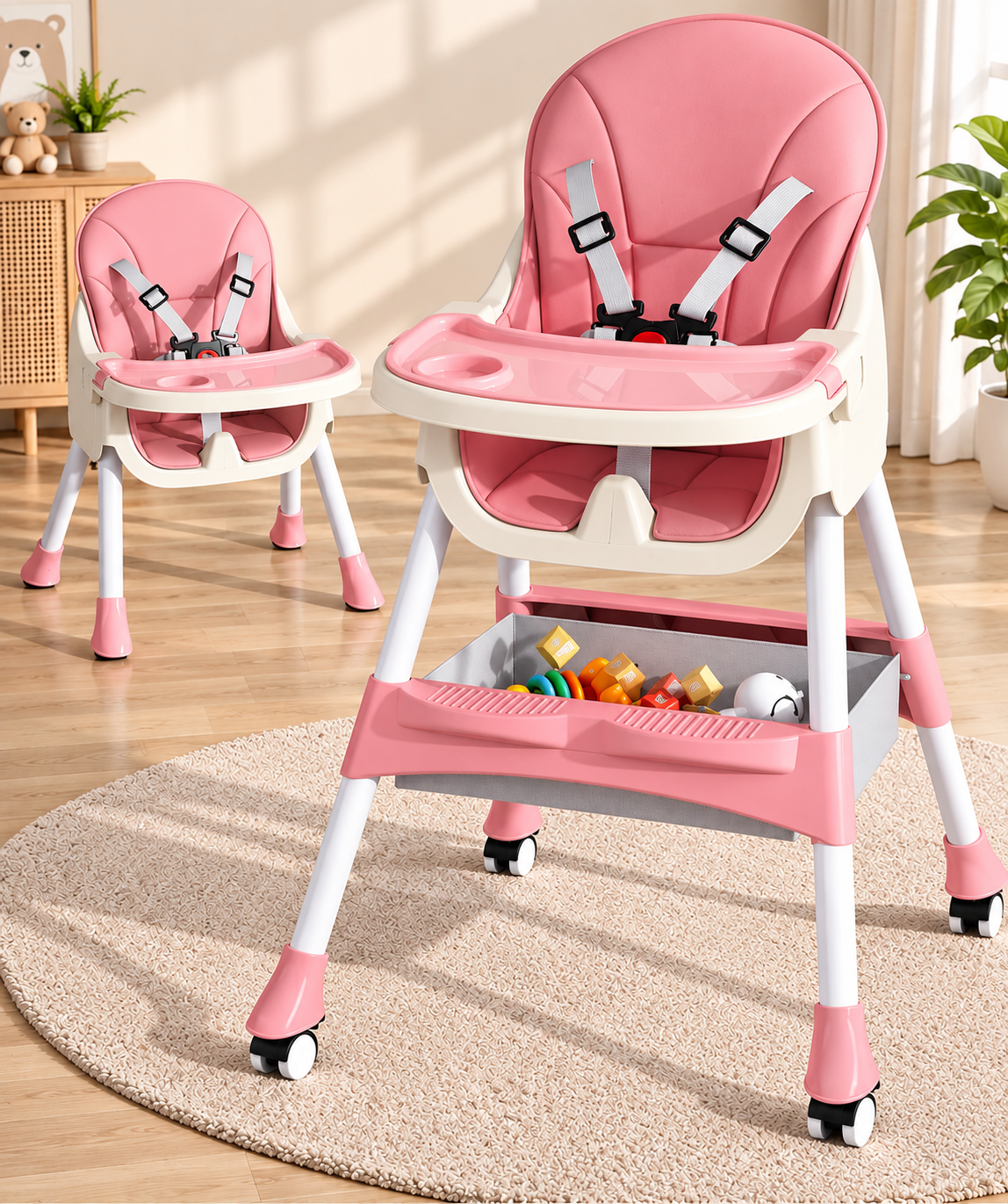 Baybee Multi-Functional Baby High Chair with Cushioned Seat, Removable Tray & Storage Basket For Kids (6 Months+)
