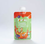 Baby food puree pouch with Banana, Pumpkin, and Carrot front label