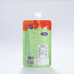 Baby food puree pouch reverse side with barcode and nutrition information