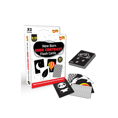 Little Berry High Contrast Flash Cards for New Born Babies & Infants, 32 Double-sided Black & White Cards With 60+ Pictures, (0-18 Months)