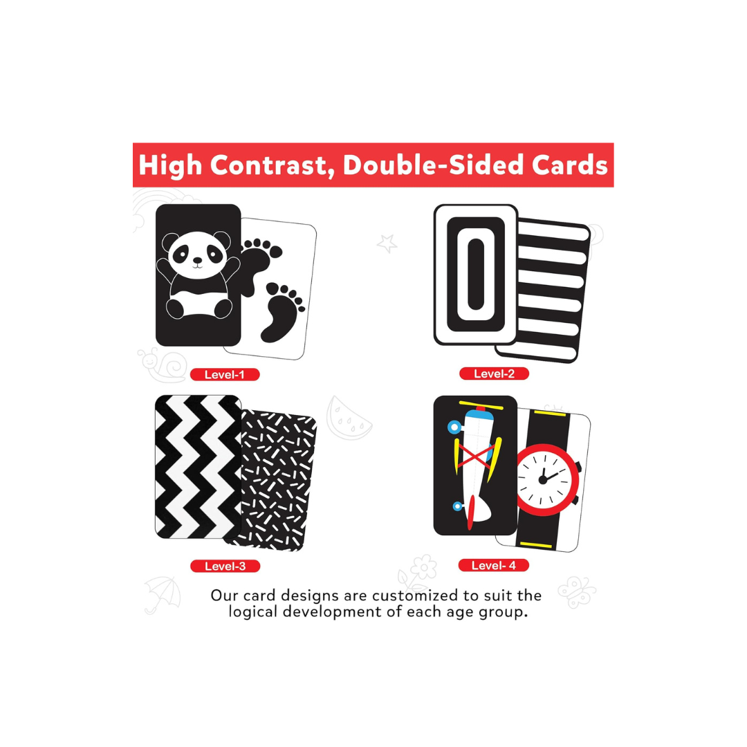Little Berry High Contrast Flash Cards for New Born Babies & Infants, 32 Double-sided Black & White Cards With 60+ Pictures, (0-18 Months)