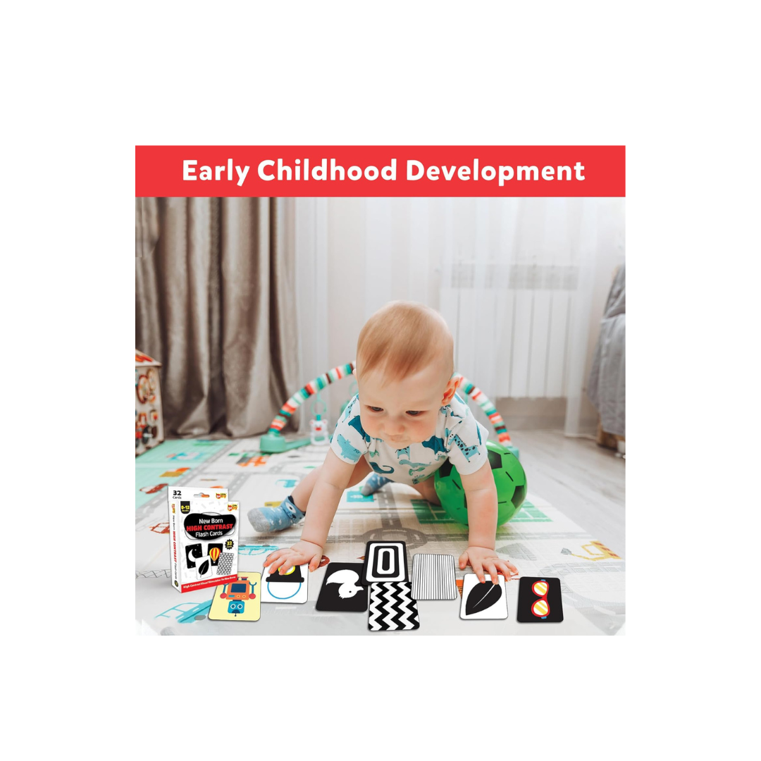 Little Berry High Contrast Flash Cards for New Born Babies & Infants, 32 Double-sided Black & White Cards With 60+ Pictures, (0-18 Months)