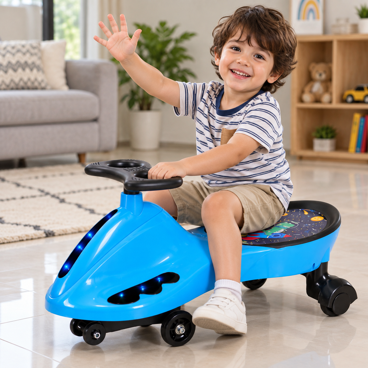 Kids Swing Car With 360 Steering Lights & Music Safe & Sturdy Twist Toy