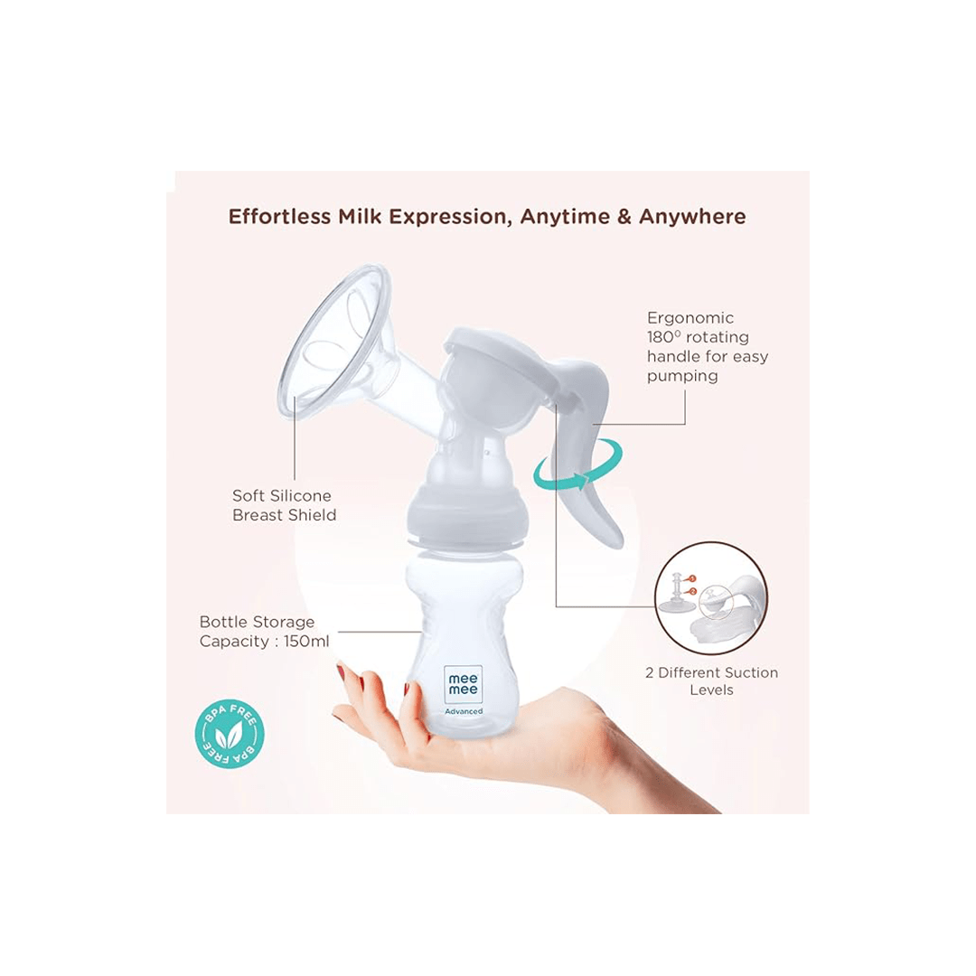 Mee Mee Maternity Products Mee Mee Advanced Manual Breast Pump - 180° Rotating Handle. Ideal for Nursing & Breastfeeding Mothers (White)