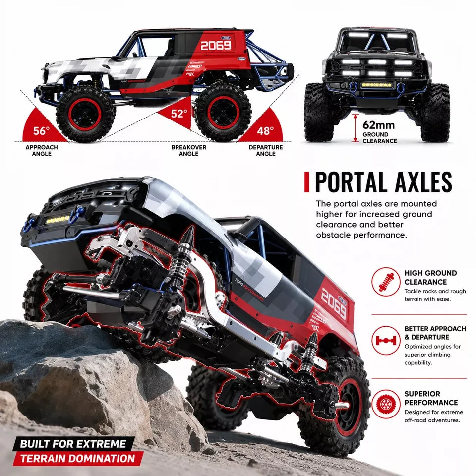 MJX R/C Hyper Go H18P Ford Bronco R 1:12 Scale Super Motor Brushless RC Off-Road Truck | High Performance 4WD Remote Control Rock Crawler Racing Car with Rugged Off-Road Tyres | Ford Bronco R Licensed RC Model
