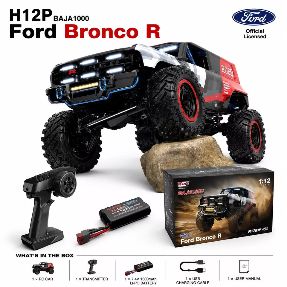 MJX R/C Hyper Go H18P Ford Bronco R 1:12 Scale Super Motor Brushless RC Off-Road Truck | High Performance 4WD Remote Control Rock Crawler Racing Car with Rugged Off-Road Tyres | Ford Bronco R Licensed RC Model