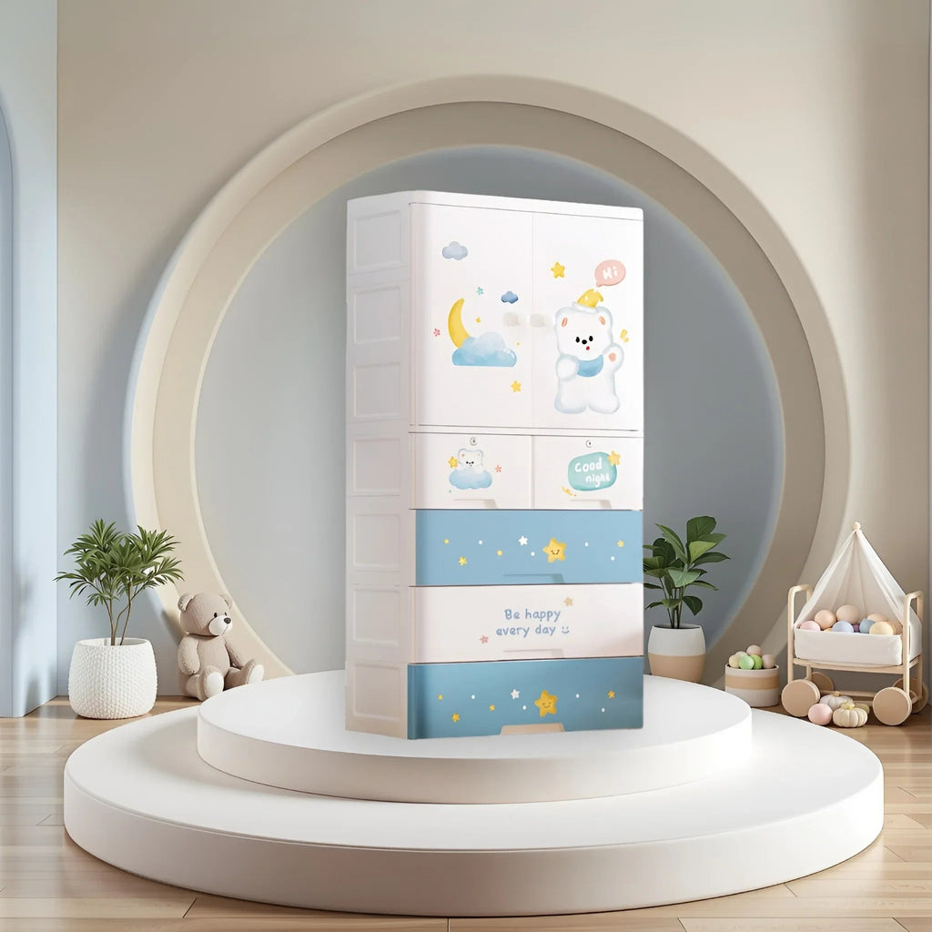 Ovya Kids Clothing Wardrobe with shelf and Drawers ( 70×38×156 CM )