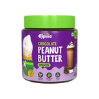 Alpino chocolate peanut butter smooth jar with green lid and purple label