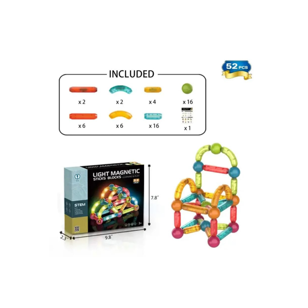 Jugnu Toys Glow-in-the-Dark Light Magnetic Sticks and Balls Building Blocks STEM Set (3+ Years)
