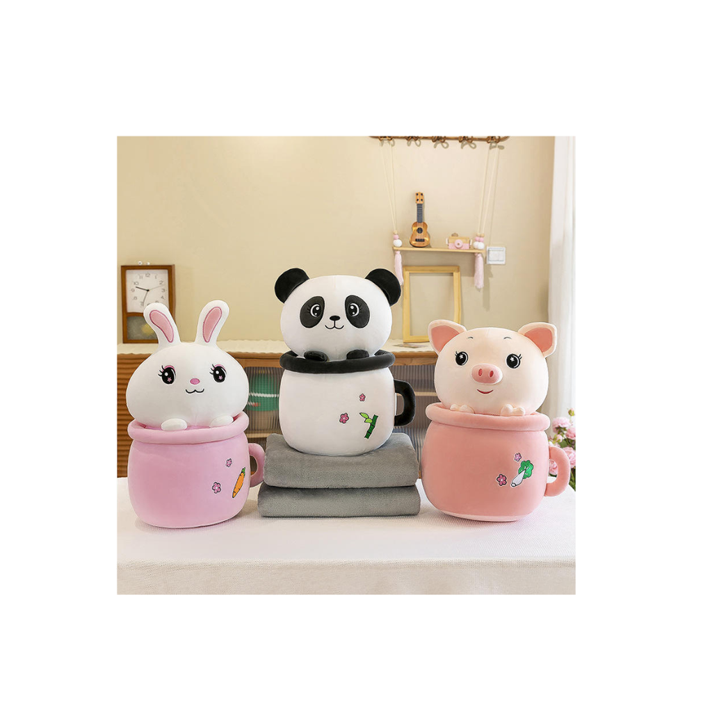 Panda Plush Toy with Blanket Gift Set, 60 cm | Soft Stuffed Panda with Hidden Blanket in Pot, Birthday & Baby Shower Gift