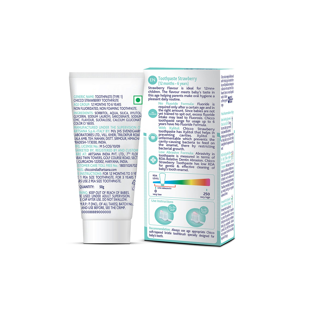 Chicco Toothpaste for Kids, Best for Baby (1y-6y), Strawberry Flavour, 50g