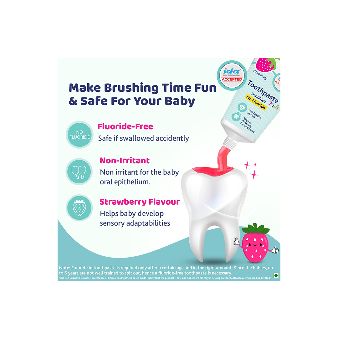 Chicco Toothpaste for Kids, Best for Baby (1y-6y), Strawberry Flavour, 50g