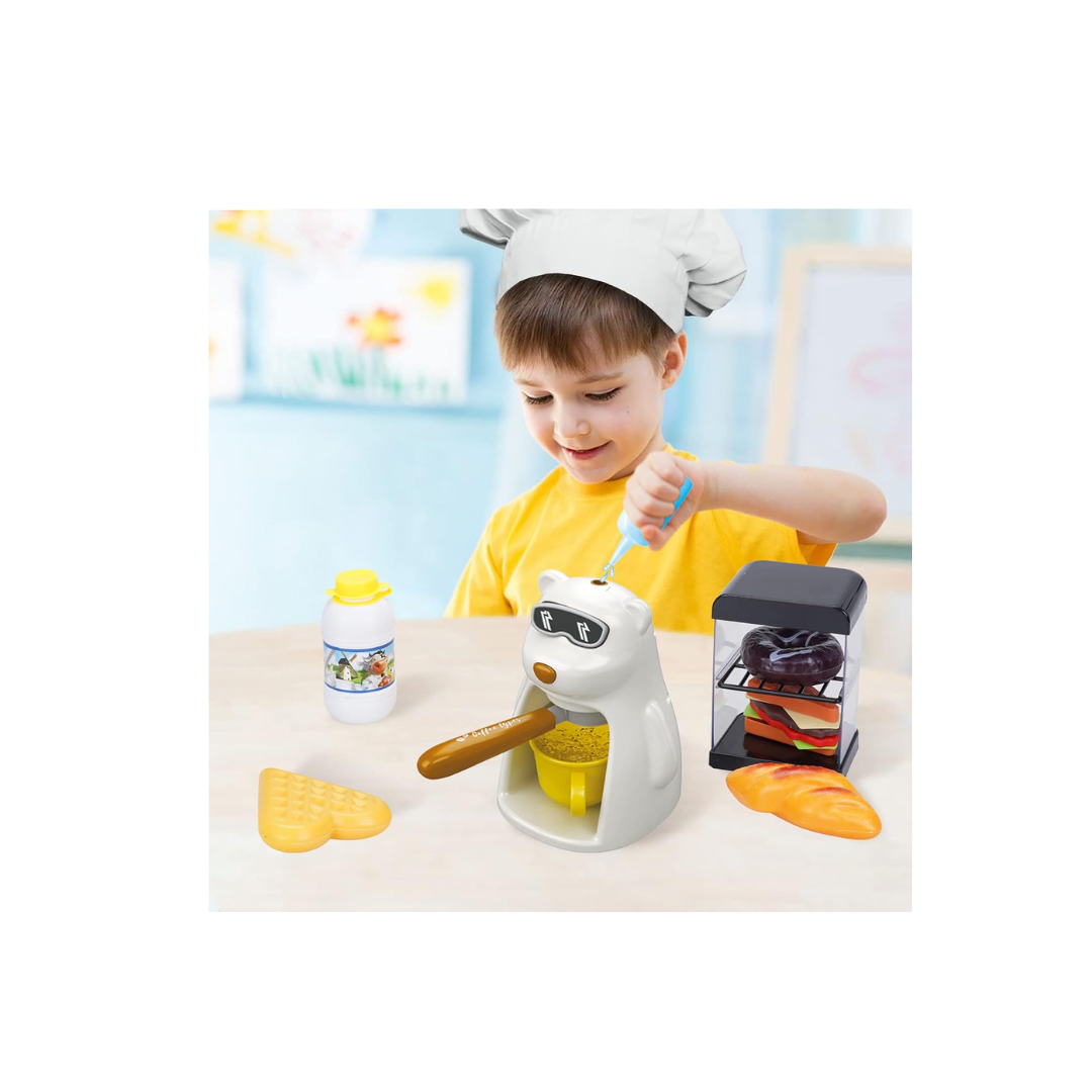Toyrush Toy Coffee Maker for Kids with Play Food Accessories, White Bear Coffee Machine, Kitchen Accessories, Early Learning Development Playset for Boys and Girls (3 Year+)