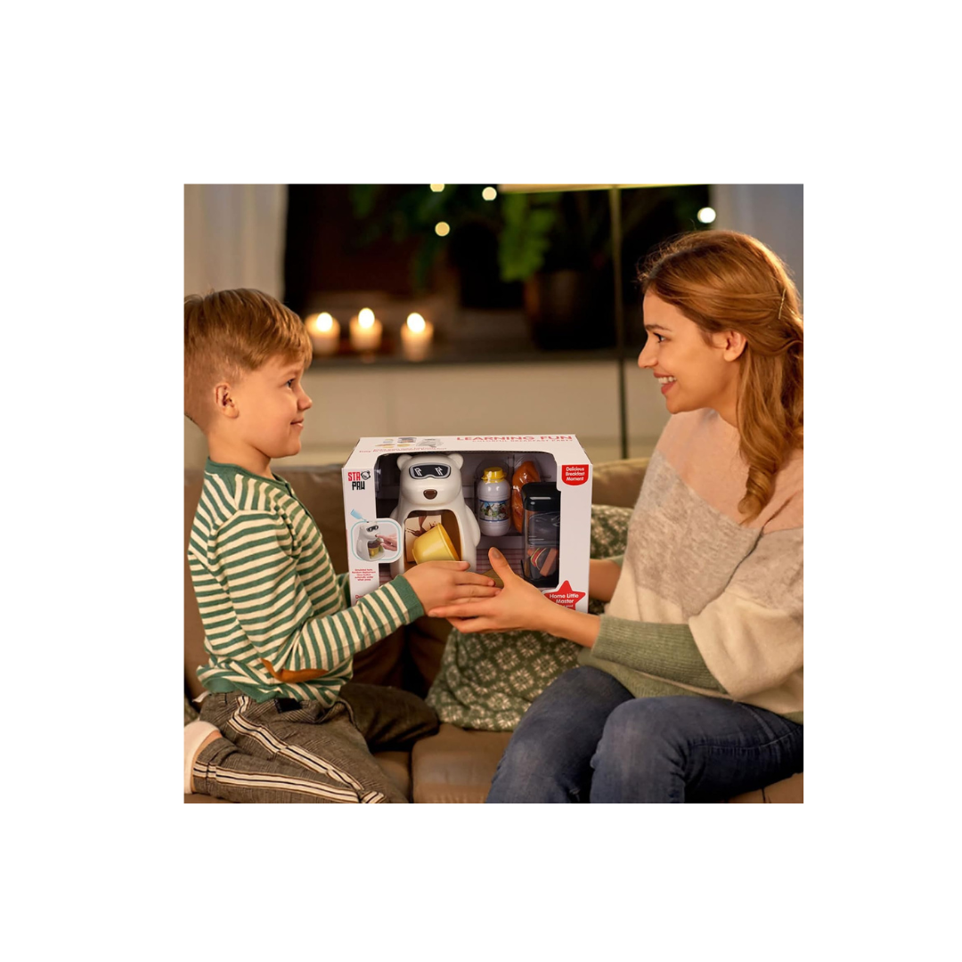 Toyrush Toy Coffee Maker for Kids with Play Food Accessories, White Bear Coffee Machine, Kitchen Accessories, Early Learning Development Playset for Boys and Girls (3 Year+)