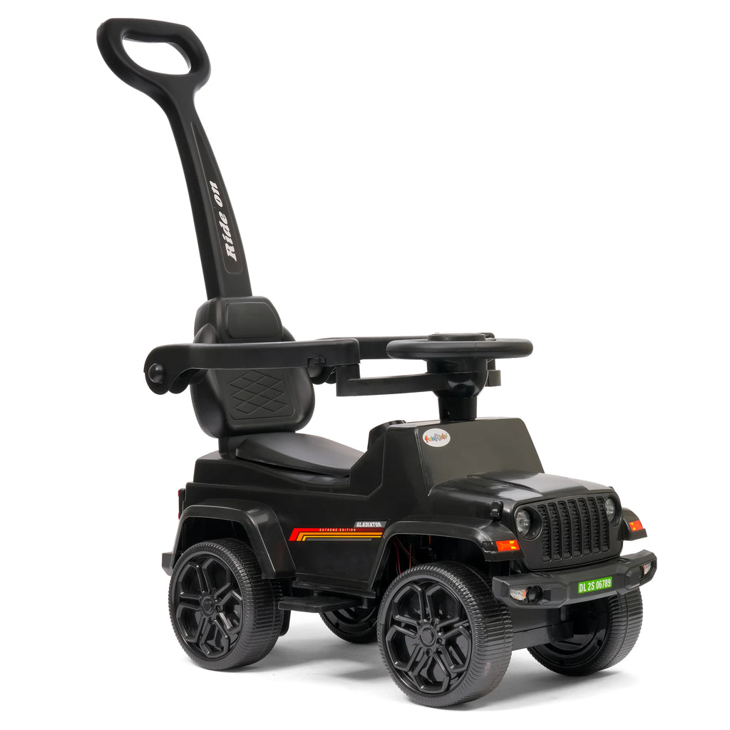Kids electric ride-on car with steering wheel and backrest, black design