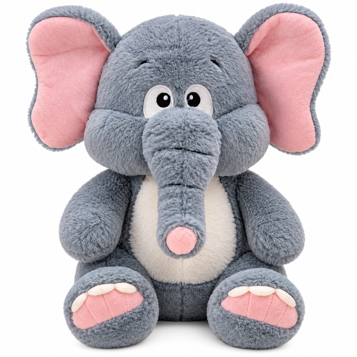 Soft Plush Elephant Stuffed Toy, 32 cm | Grey Elephant Teddy with Peach Ears, Soft Cuddly Toy for Kids & Nursery Decor
