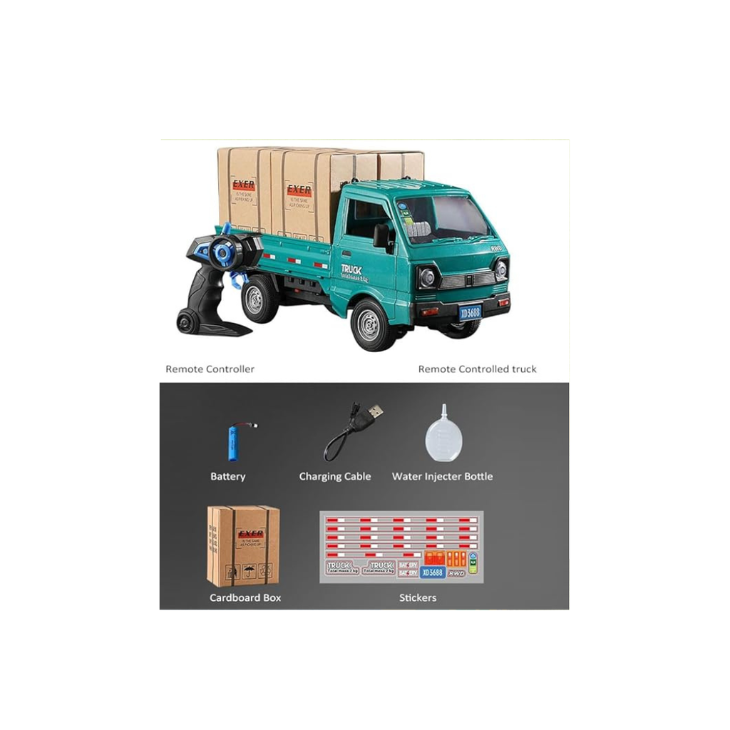 JUGU Remote Control Kei Carriage Truck,1:16 Scale, 2.4GHz, LED Lights, Multi-Directional Control with Water Spray Function, rc Truck, Van