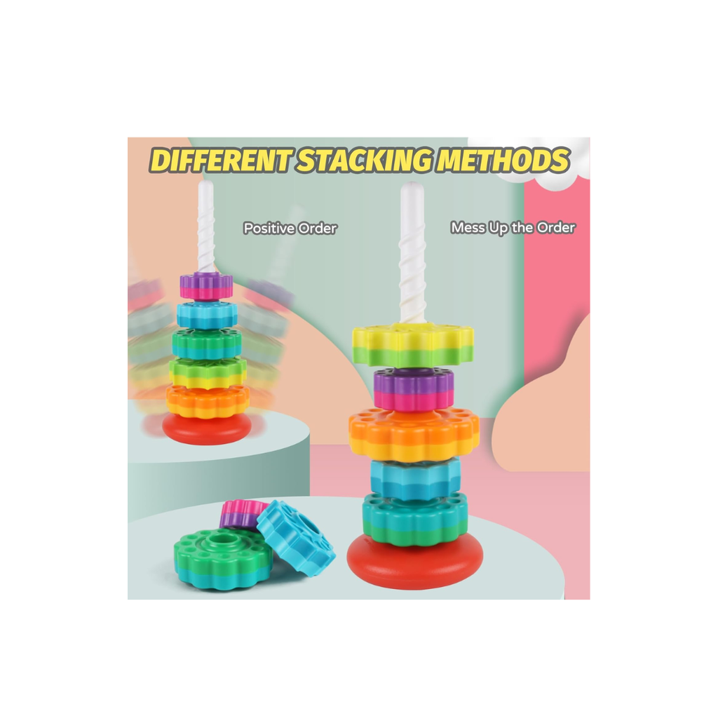 Spin Tower Stacking Toy – Colourful Ring Stacking Activity Toy