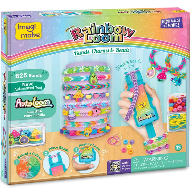 Imagimake Rainbow Loom Bands Charms and Beads Creative Kit for Kids 7+ Years Random Colour as per Availability