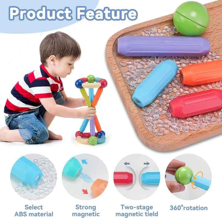 JUGU Magnetic Building Blocks Set – Creative STEM Construction Toy with Sticks & Balls -64 pieces
