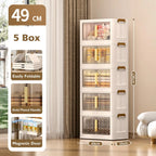 Ovya 5 Tier Cupboard for Storage DIY Foldable Cupboard with Door, Caster & Wheels | Kids Wardrobe for Clothes Collapsible Racks for Home Office Bedroom (L 49 X B 29 X H 134 Cm)