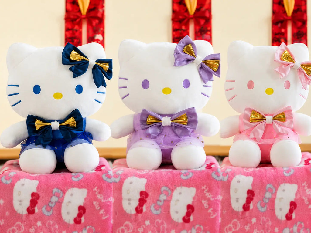 Rolex Cute Kitty Plush Soft Toy with Premium Bow – Assorted Colours (Blue, Purple & Pink) | Soft Stuffed Doll | Ages 3+