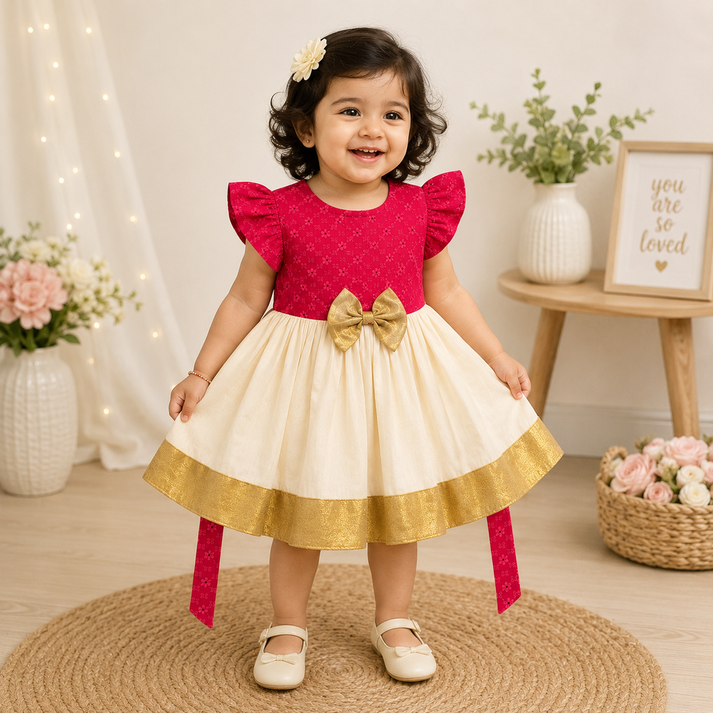 FROCK WITH BOW CENTER FOR GIRLS